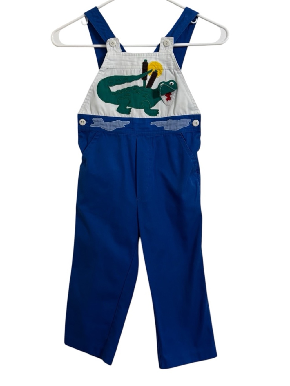 Vtg toddler overalls alligator popsicle blue retro nautical kid 4T crocodile